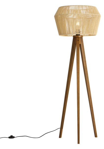 Lampada da terra vintage in legno con paralume in corda di carta marrone 50/50/30 - Tripod Classic