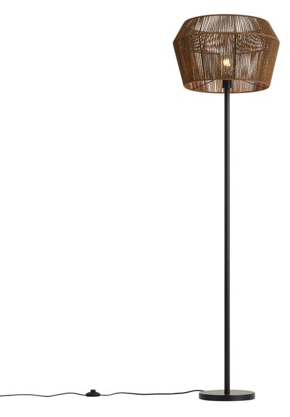 Lampada da terra nera con paralume in corda di carta marrone 50/50/30 - Simplo