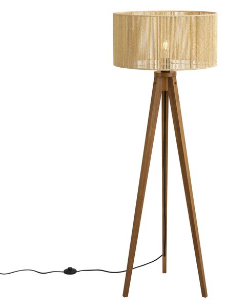 Lampada da terra vintage in legno con paralume in corda di carta beige 50/50/25 - Tripod Classic