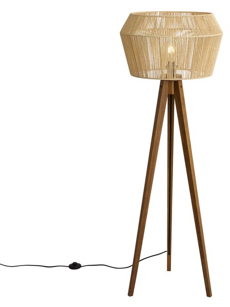 Lampada da terra vintage in legno con paralume in corda di carta marrone 50/50/30 - Tripod Classic