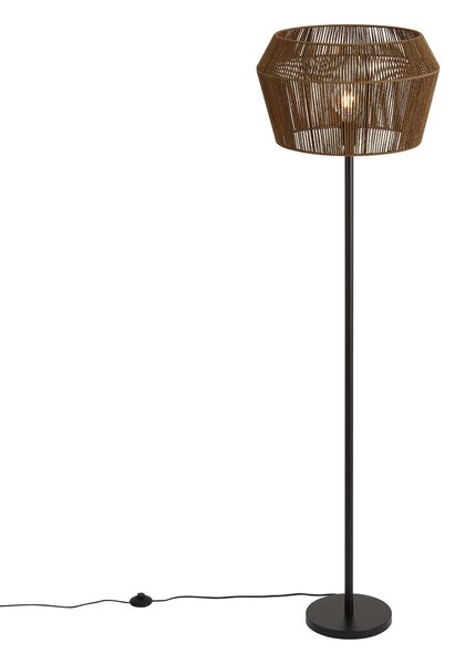 Lampada da terra nera con paralume in corda di carta marrone 50/50/30 - Simplo