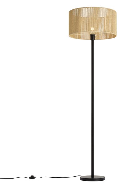 Lampada da terra nera con paralume in corda di carta beige 50/50/25 - Simplo