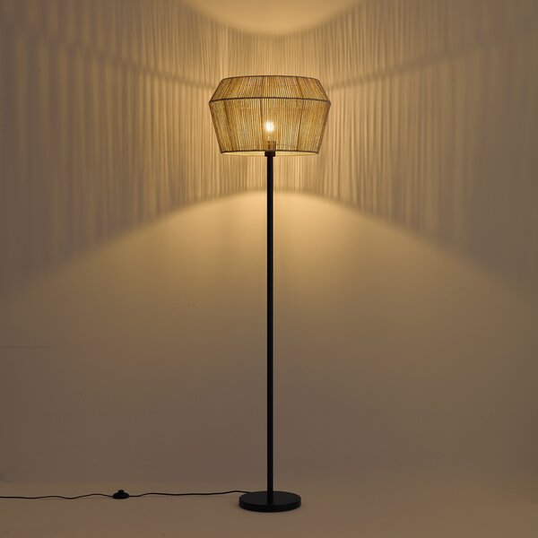 Lampada da terra nera con paralume in corda di carta beige 50/50/30 - Simplo