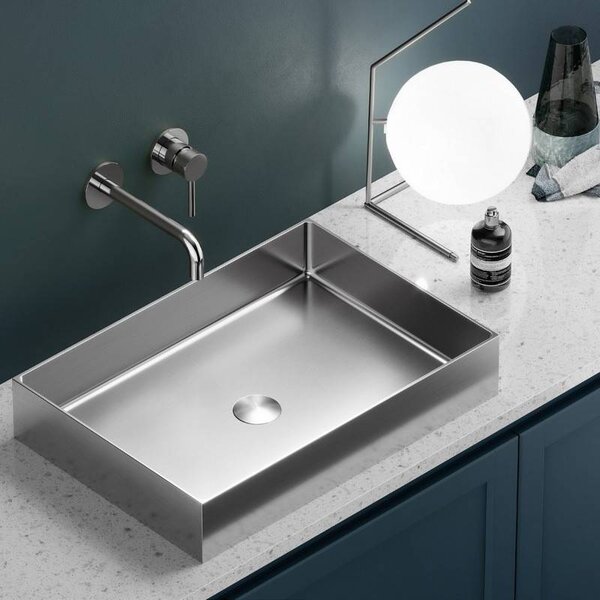Kamalu lavabo appoggio rettangolare in acciaio finitura spazzolata | ksat-550ai
