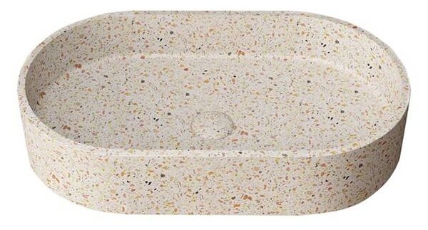 Kamalu lavabo da appoggio ovale con finitura terrazzo beige | kterl-600be