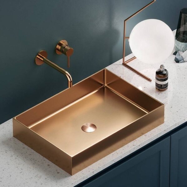 Kamalu lavabo appoggio rettangolare in acciaio finitura oro rosa | ksa-550gr