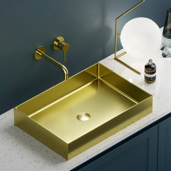 Kamalu lavabo appoggio rettangolare in acciaio finitura oro | ksa-550g