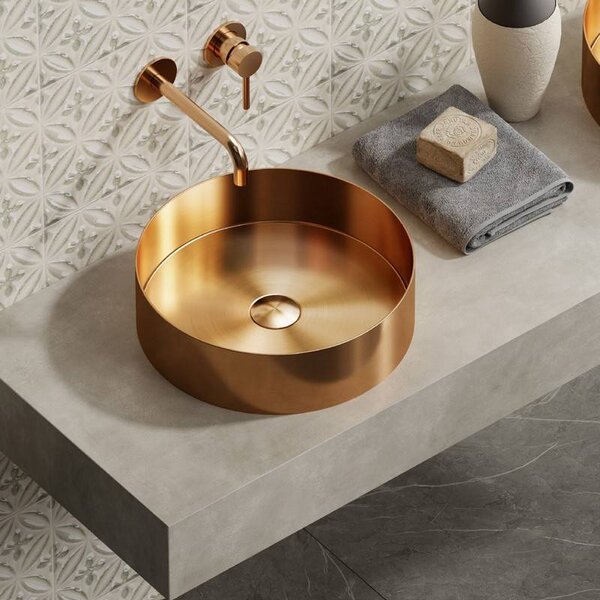 Kamalu lavabo da appoggio rotondo in acciaio inox finitura oro rosa | kve-380gr