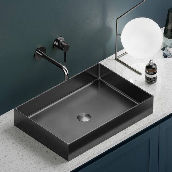 Kamalu lavabo appoggio rettangolare in acciaio finitura gun metal | ksa-550gm
