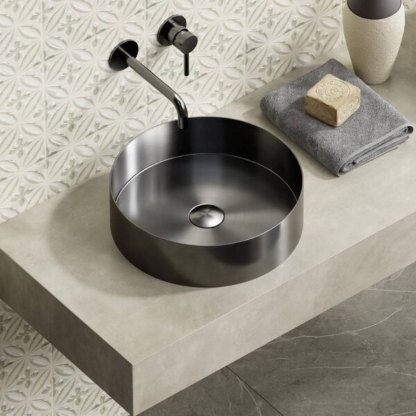 Kamalu lavabo da appoggio rotondo in acciaio inox finitura gun metal | kve-380gm