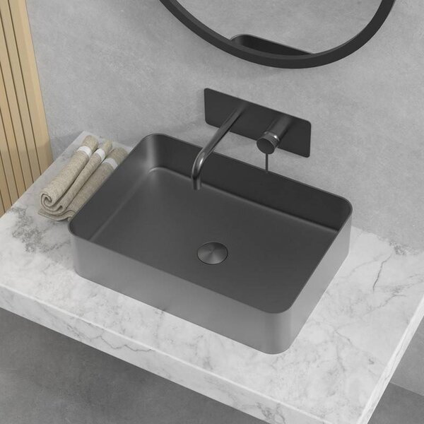 Kamalu lavabo appoggio rettangolare in acciaio finitura gun metal| kam-l50gm