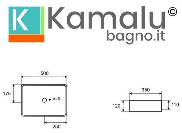 Kamalu lavabo appoggio rettangolare in acciaio finitura gun metal| kam-l50gm