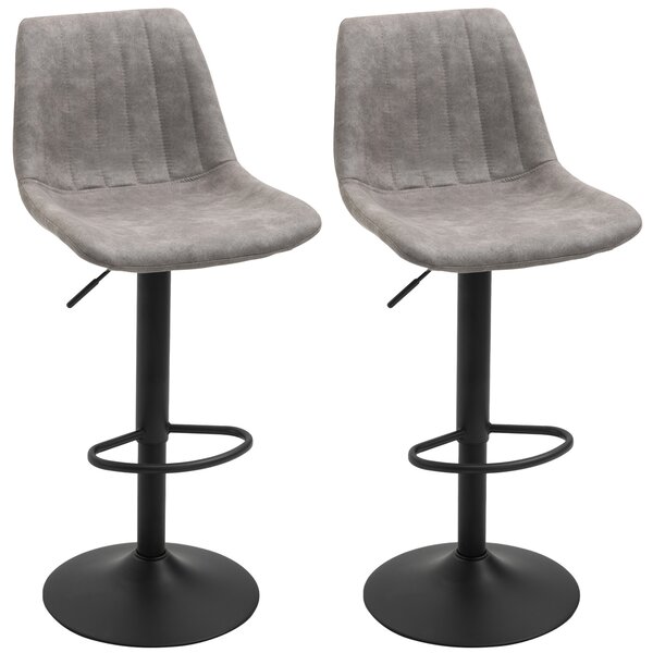 HOMCOM Set di 2 Sgabelli Alti con Schienale, Poggiapiedi, Base Rotonda in Metallo e Altezza Regolabile, in Microfibra, Grigio | Aosom Italy