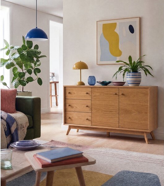 Cassettiera di colore naturale con effetto rovere 149x75x40 cm Kensal – Woodman