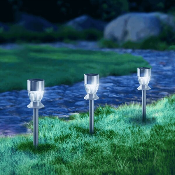 Lampioncino segnapassi Led Pin 0,006W Argento in acciaio con pannello solare IP44 RGB con sensore crepuscolare Aigostar