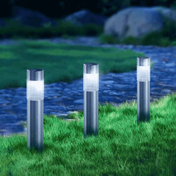 Lampioncino segnapassi Led Sentry 0,006W Argento in acciaio con pannello solare IP44 Bianco freddo 6500K con sensore crepuscolare Aigostar