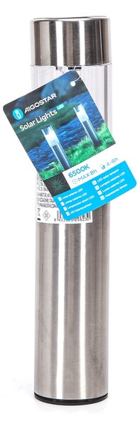 Lampioncino segnapassi Led Sentry 0,006W Argento in acciaio con pannello solare IP44 Bianco freddo 6500K con sensore crepuscolare Aigostar