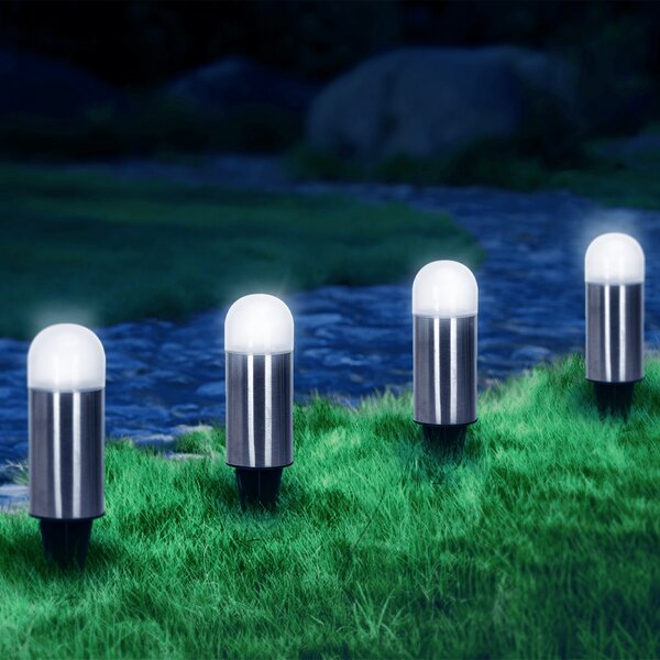 Lampioncino segnapassi Led Bullet 0,006W Argento in acciaio con pannello solare IP44 Bianco freddo 6500K con sensore crepuscolare Aigostar