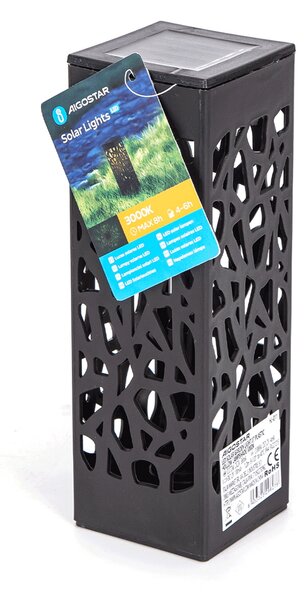 Lampioncino segnapassi Led Tower 0,2W Nero con pannello solare IP44 Bianco caldo 3000K con sensore crepuscolare Aigostar