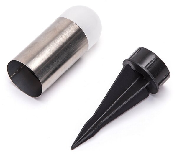 Lampioncino segnapassi Led Bullet 0,006W Argento in acciaio con pannello solare IP44 Bianco freddo 6500K con sensore crepuscolare Aigostar