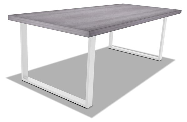 Tavolo da pranzo in legno e metallo con piedi quadrati bianchi - 220x100 cm