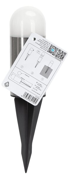 Lampioncino segnapassi Led Bullet 0,006W Argento in acciaio con pannello solare IP44 Bianco freddo 6500K con sensore crepuscolare Aigostar