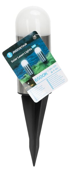 Lampioncino segnapassi Led Bullet 0,006W Argento in acciaio con pannello solare IP44 Bianco freddo 6500K con sensore crepuscolare Aigostar