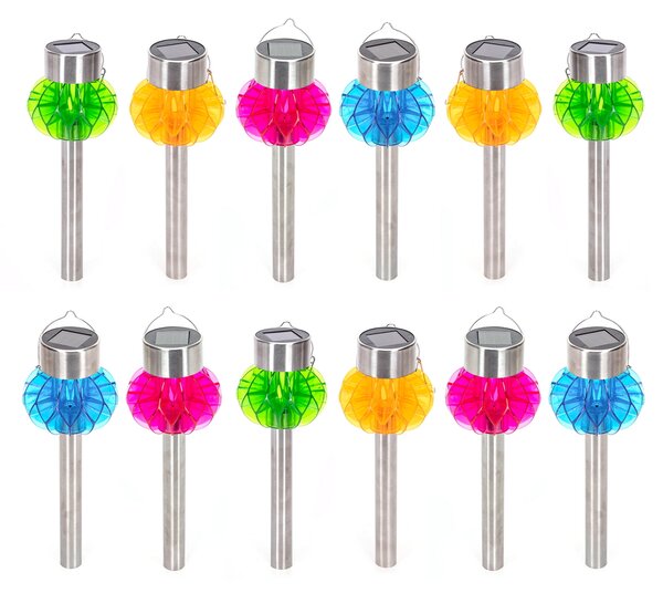 Lampioncino segnapassi Led Dahlia 0,012W in acciaio con pannello solare IP44 colori assortiti con sensore crepuscolare confezione 12pz Aigostar