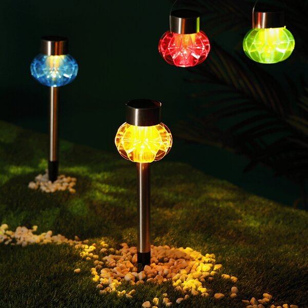 Lampioncino segnapassi Led Dahlia 0,012W in acciaio con pannello solare IP44 colori assortiti con sensore crepuscolare confezione 12pz Aigostar