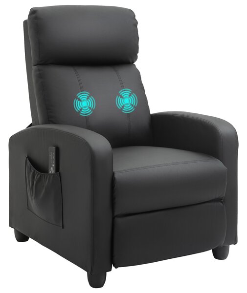 HOMCOM Poltrona Relax Massaggiante con Telecomando e 8 Programmi, Reclinazione e Poggiapiedi, 68x88x98cm, Nero