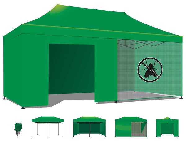 Taman Tenda / Gazebo Per Giardino 3X6 Impermeabile Tendone Pieghevole Per Fiere E Mercati Con Teli Laterali Colore Verde
