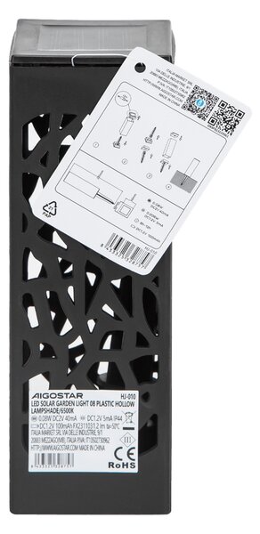 Lampioncino segnapassi Led Tower 0,006W Nero con pannello solare IP44 Bianco freddo 6500K con sensore crepuscolare Aigostar