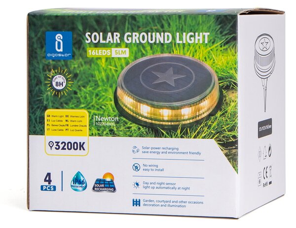 Faretto segnapassi Led 0,6W Argento con pannello solare IP66 Bianco caldo 3200K con sensore crepuscolare e di movimento confezione 4pz Aigostar