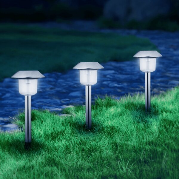 Lampioncino segnapassi Led Marukasa 0,006W Argento in acciaio con pannello solare IP44 Bianco caldo 2700K con sensore crepuscolare Aigostar