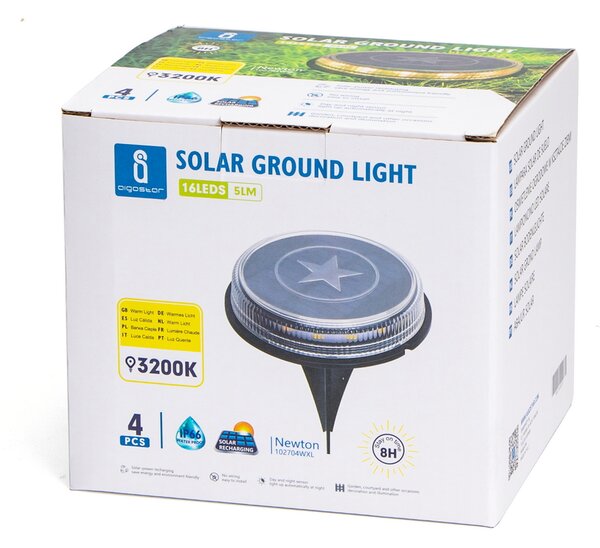 Faretto segnapassi Led 0,6W Argento con pannello solare IP66 Bianco caldo 3200K con sensore crepuscolare e di movimento confezione 4pz Aigostar