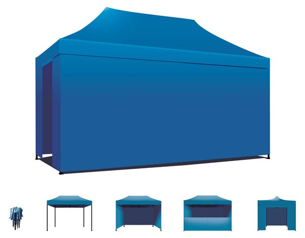 Taman Tenda / Gazebo Per Giardino 3X4,5 Mt Impermeabile Tendone Pieghevole Per Fiere E Mercati Con Teli Laterali Colore Blu