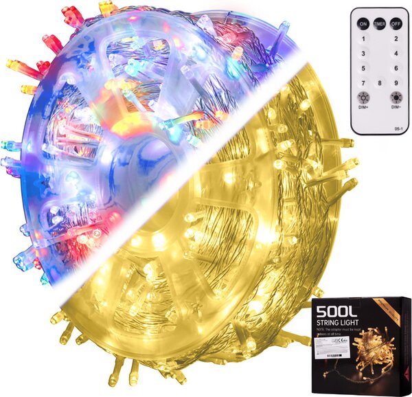Aga LED Catena luminosa per bicicletta 50 m 500 LED con telecomando Multicolore + Bianco caldo