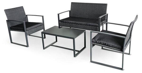 Acqua Chiara - Set salotto da esterno in metallo e polyrattan con tavolino in vetro