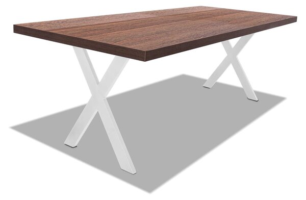 Tavolo da pranzo in legno e metallo con piedi a X bianchi - 220x100 cm