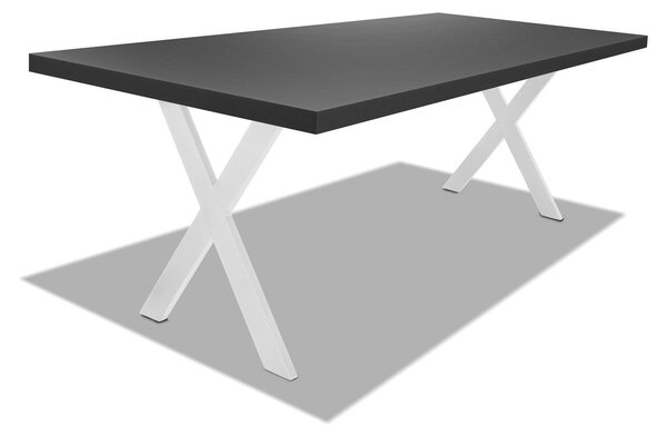Tavolo da pranzo in legno e metallo con piedi a X bianchi - 220x100 cm