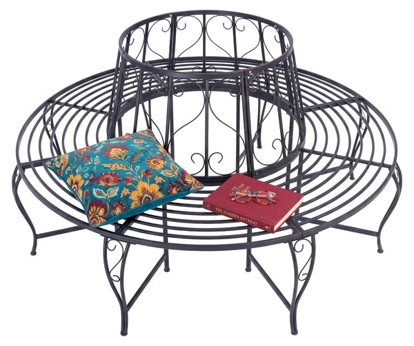 Panchina a forma di albero Relaxdays, seduta a 360°, design vintage, A x P: 85 x 160 cm, portata 600 kg, acciaio, panchina da giardino, nera