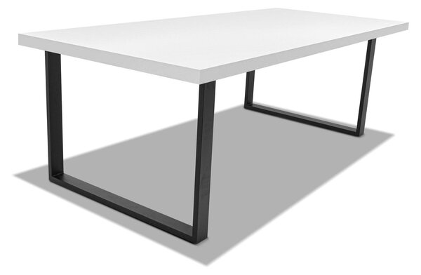 Tavolo da pranzo 160x90cm in legno e metallo con piedi squadrati e ripiano in colore legno bianco