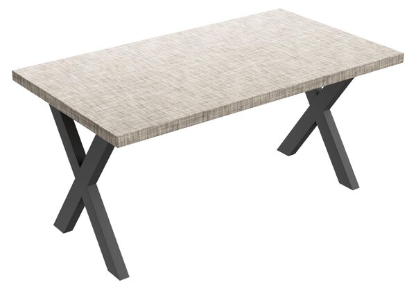 Tavolo da pranzo in legno e metallo con piedi x-shaped nero 160x90 cm Grigio Testurizzato