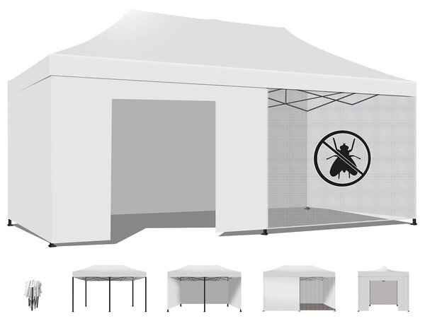 Taman Tenda / Gazebo Per Giardino 3X6 Impermeabile Tendone Pieghevole Per Fiere E Mercati Con Teli Laterali Colore Bianco