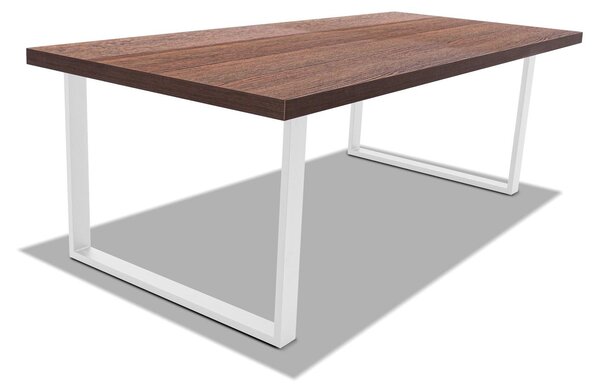 Tavolo da pranzo in legno e metallo con piedi quadrati bianchi - 220x100 cm