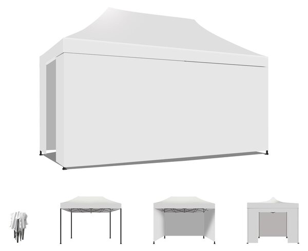 Taman Tenda / Gazebo Per Giardino 3X4,5 Mt Impermeabile Tendone Pieghevole Per Fiere E Mercati Con Teli Laterali Colore Bianco