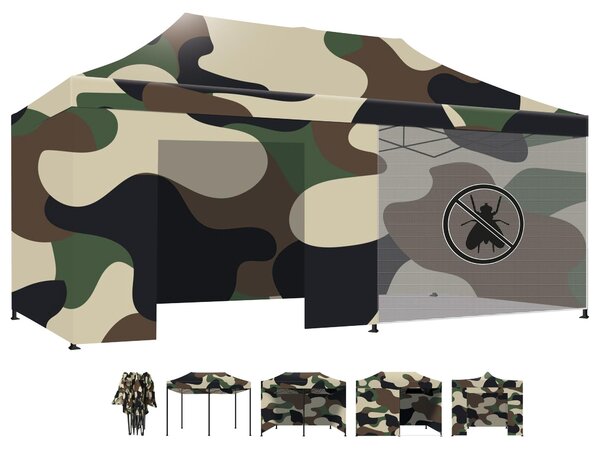 Taman Tenda / Gazebo Per Giardino 3X6 Impermeabile Tendone Pieghevole Fiere Mercati Con Teli Laterali Colore Camouflage