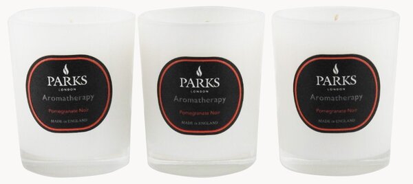 Set di 3 candele profumate fatte a mano Noir (melograno, ambra calda e legni morbidi)