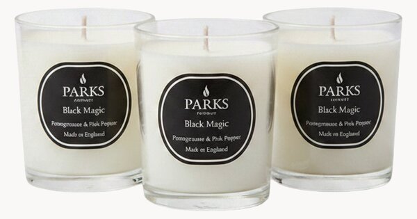 Set di 3 candele profumate fatte a mano Black Magic (melograno, pepe rosa e passiflora)