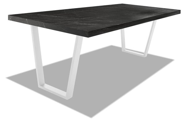 Tavolo da pranzo in legno e metallo con piedi trapezoidali bianchi - 220x100 cm
